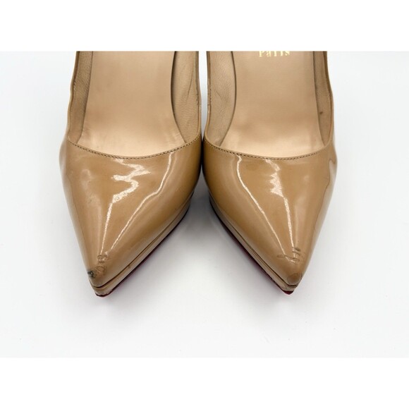 Christian Louboutin Pigalle Plato 120 Nude Patent Leather Stiletto Heels Sz 37.5 - Picture 5 of 14
